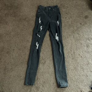 Distressed ash washed grey jeans